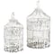 Vintage Distressed White Metal Floral Bird Cage Set